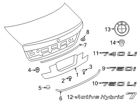 2013 BMW 740Li Exterior Trim - Trunk Lid Trim Strip Diagram for 51137217156