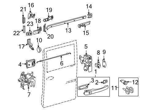 2005 Dodge Sprinter 3500 Side Loading Door - Lock & Hardware Side Cargo Door Lock Left Diagram for 5123814AA