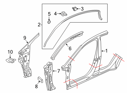 2022 Honda HR-V Aperture Panel, Hinge Pillar Sub Seal, R Roof Diagram for 72325-T7W-A01