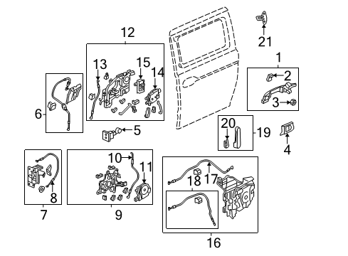 2005 Honda Odyssey Sliding Door Striker Assembly, Tailgate Diagram for 74813-SFE-003