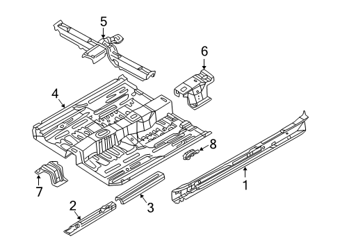 2002 Nissan Maxima Pillars, Rocker & Floor - Floor & Rails Extension-Front Side Member, Rear R Diagram for 75174-4Y930