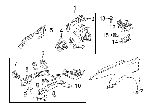 2012 Acura ZDX Structural Components & Rails Frame Right, Front Side Diagram for 60811-SZN-A00ZZ