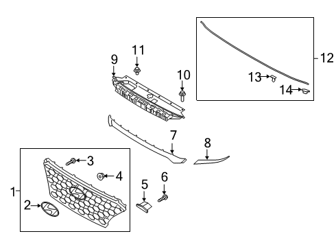 2019 Hyundai Santa Fe Grille & Components Radiator Grille Assembly Diagram for 86350-S2100