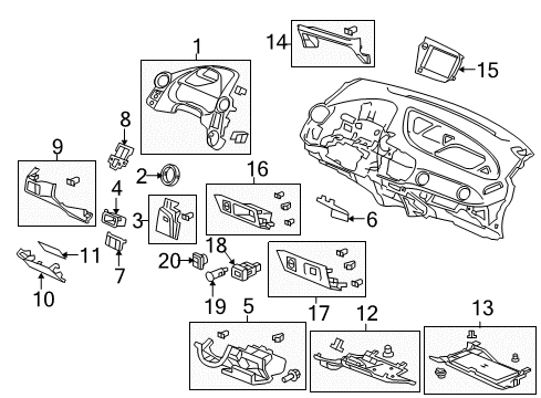 2013 Honda Insight Cluster & Switches, Instrument Panel Garnish, Switch *NH167L* (GRAPHITE BLACK) Diagram for 77303-TM8-A11ZA
