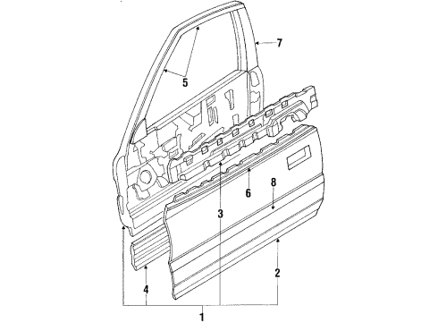 1988 Honda Civic Front Door Protector, R. FR. Door Diagram for 75302-SH4-J01