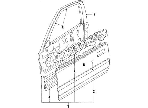 1990 Honda Civic Front Door Molding Assy., R. Door Diagram for 72410-SH2-A00