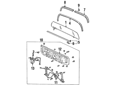 1997 Honda Civic del Sol Back Glass Runchannel, Rear Windshield Diagram for 85825-SR2-003