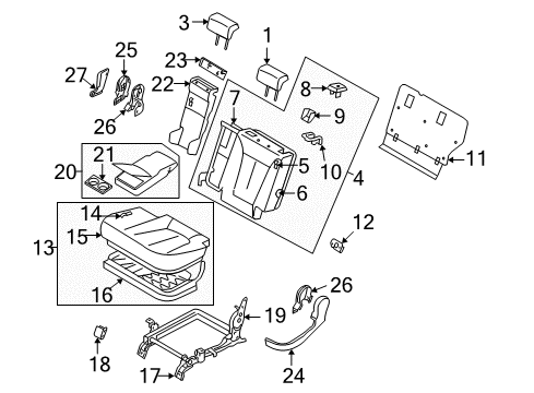 2011 Hyundai Santa Fe Rear Seat Recliner Assembly-Rear Seat Outer LH Diagram for 89500-0W500