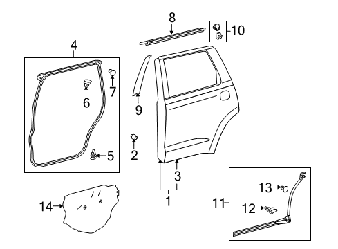 2011 Toyota Sequoia Rear Door Door Shell Diagram for 67003-0C151