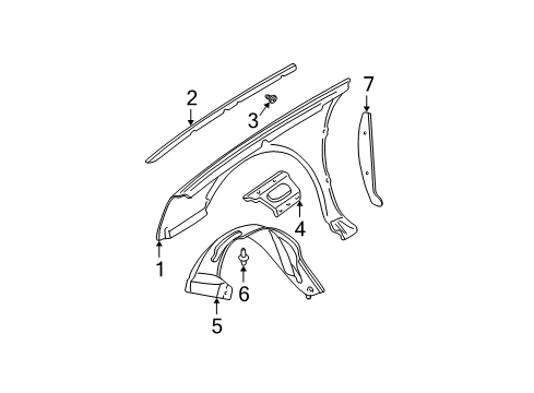 2000 Cadillac DeVille Fender & Components Fender Liner Diagram for 25740094