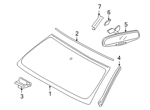 2006 GMC Sierra 1500 Windshield Glass Reveal Molding Diagram for 15291275