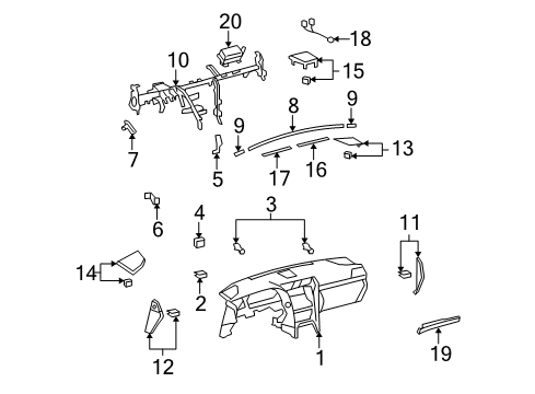 2010 Lexus LS460 Cluster & Switches, Instrument Panel, Glove Box Brace Sub-Assy, Instrument Panel, NO.1 Diagram for 55306-50200