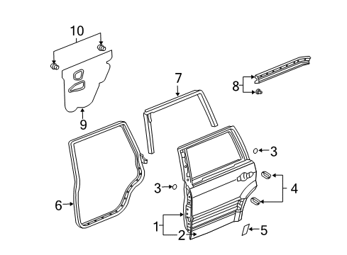 2008 Honda Pilot Rear Door Seal, R. RR. Door Sill (Lower) Diagram for 72827-S9V-A01