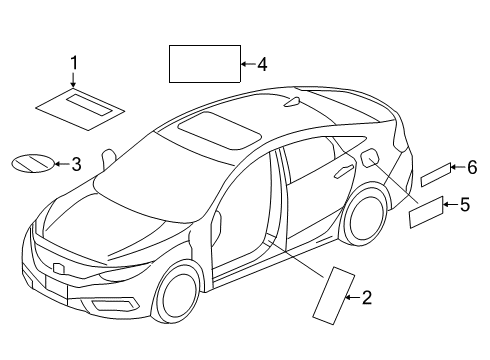 2019 Honda Civic Information Labels Label A/C Diagram for 80050-TBA-A00