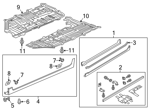 2019 Acura ILX Exterior Trim - Pillars, Rocker & Floor Cover Assy., R. FR. Floor (Lower) Diagram for 74607-TR3-A00