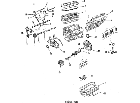 1992 Nissan Pathfinder Engine Parts, Mounts, Cylinder Head & Valves, Camshaft & Timing, Oil Pan, Oil Pump, Crankshaft & Bearings, Pistons, Rings & Bearings Gasket Kit-Engine Repair Diagram for 10101-88G87