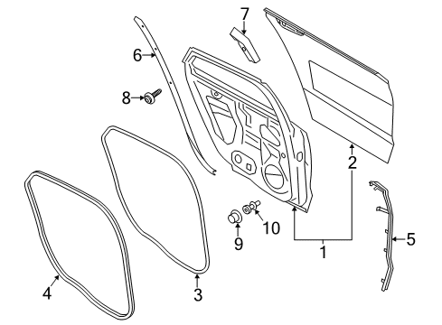 2017 Ford Fusion Rear Door Weatherstrip On Body Diagram for GS7Z-54253A10-A