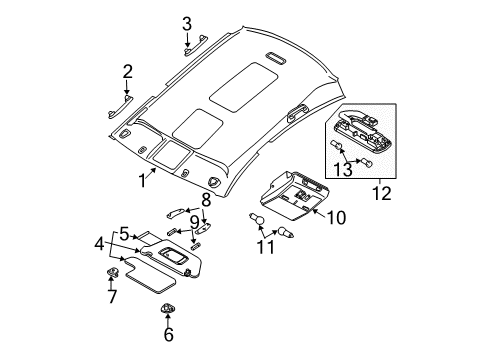 2005 Nissan Maxima Sunroof Holder SUNVISOR Diagram for 96409-ZA301