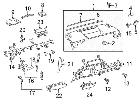 2012 Toyota Prius V Cluster & Switches, Instrument Panel Instrument Panel Diagram for 55303-47060-B0