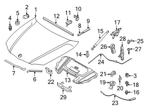 2006 BMW 325xi Hood & Components Bowden Cable, Hood Mechanism Diagram for 51237060552