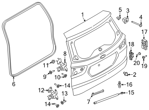 2018 Ford EcoSport Cargo Door Door Shell Bumper Diagram for CN1Z-6140452-D