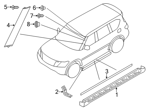 2017 Nissan Armada Exterior Trim - Pillars, Rocker & Floor MOULDING SILL, RH Diagram for 76852-1LA0A