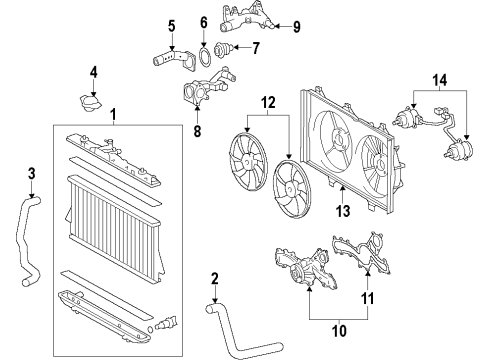 2015 Toyota Highlander Cooling System, Radiator, Water Pump, Cooling Fan Fan Shroud Diagram for 16711-0P240