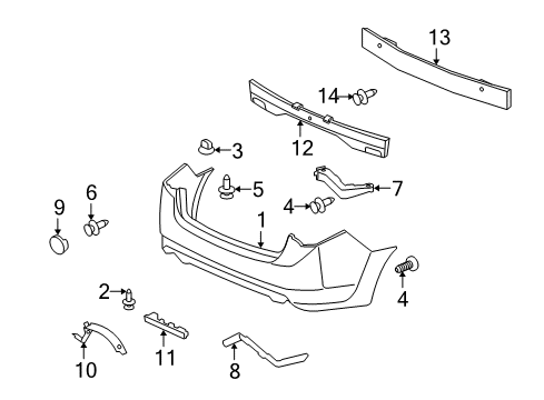 2012 Acura TSX Rear Bumper Spacer, Right Rear Bumper Diagram for 71505-TL0-G01