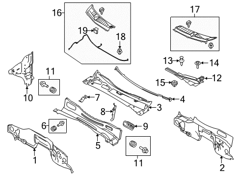 2019 Ford F-350 Super Duty Cab Cowl Cowl Grille Diagram for HC3Z-25022A69-AA