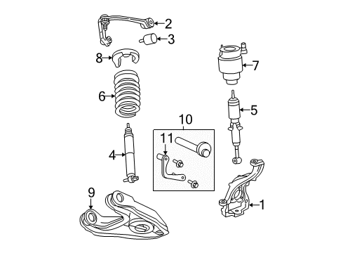 2004 Ford Expedition Front Suspension Components, Lower Control Arm, Upper Control Arm, Stabilizer Bar Adjust Cam Diagram for 2L1Z-3B236-AA