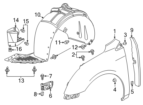 2014 Cadillac XTS Fender & Components Splash Shield Diagram for 23254570