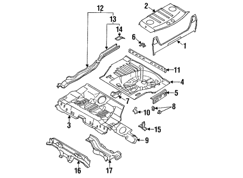 1994 Infiniti G20 Rear Body Panel, Floor & Rails Floor-Rear, Rear Diagram for 74514-62J30