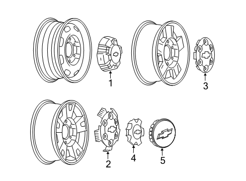 2005 Chevrolet Colorado Wheel Covers & Trim Hub Cap ASSEMBLY (Embossed Bow-Tie) *Silver Spark Diagram for 9595898