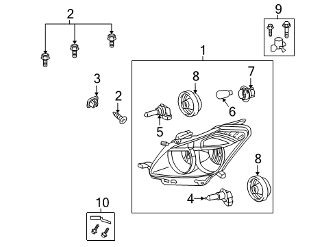 2009 Pontiac Vibe Bulbs Socket, Parking & Turn Signal & Front Side Marker Lamp Diagram for 19204580