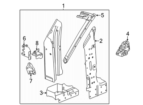 2021 Chevrolet Corvette Hinge Pillar Inner Hinge Pillar Bracket Diagram for 23347087