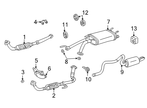 2001 Toyota Sequoia Exhaust Components Muffler & Pipe Hanger Diagram for 17566-50040