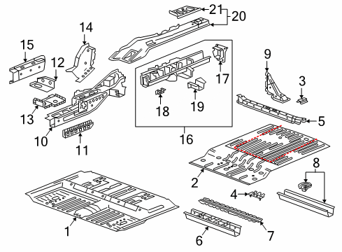 2019 Chevrolet Blazer Rear Body - Floor & Rails Rear Floor Pan Bracket Diagram for 84293167