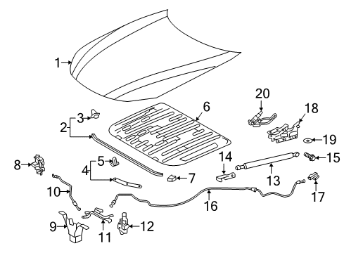 2022 Lexus LC500 Hood & Components Cable Assembly, Hood Lock Diagram for 53630-11010