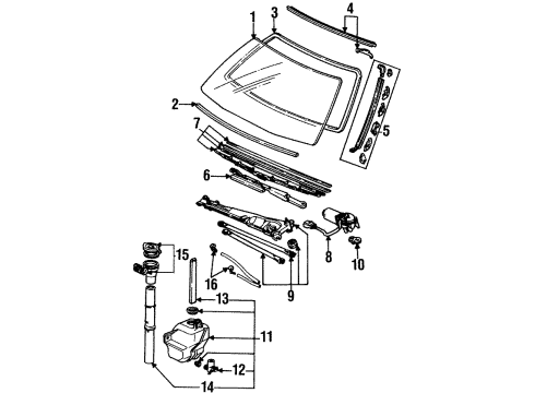 1990 Honda Accord Windshield Glass, Wiper & Washer Components, Reveal Moldings Link, FR. Wiper Diagram for 76530-SM4-A01