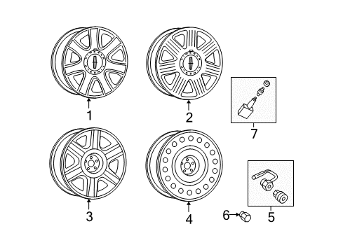 2004 Lincoln Aviator Wheels Wheel Diagram for 2C5Z-1007-DA