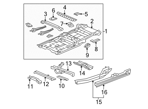2010 Honda Pilot Pillars, Rocker & Floor - Floor & Rails Plate, Passenger Side Second Seat Diagram for 65646-STX-A00ZZ