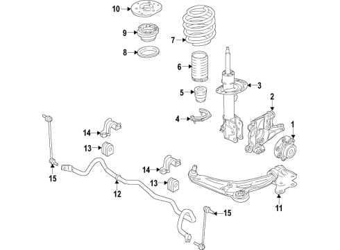 2021 Lincoln Nautilus Front Suspension Components, Lower Control Arm, Stabilizer Bar Coil Spring Diagram for K2GZ-5310-H