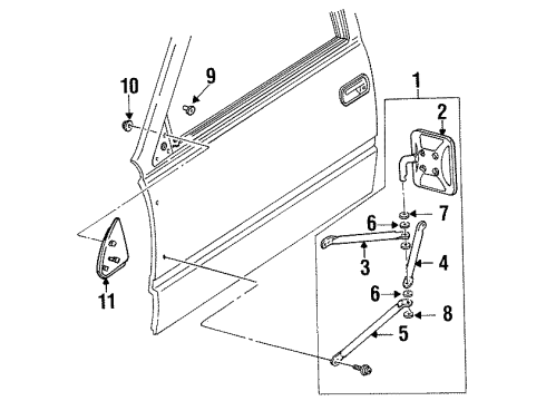 1990 GMC C3500 Outside Mirrors Mirror Pkg, Outside Rear View (10.185/16.068) Diagram for 19177489