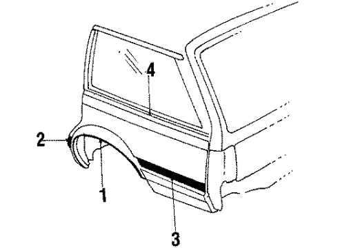 1989 Pontiac 6000 Quarter Panel Glass & Moldings, Exterior Trim Kit-Molding O/P Rear Of Rear Wheel Opng Diagram for 20504394