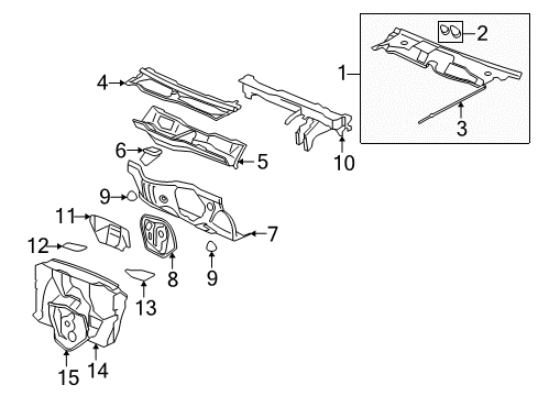 2007 Saturn Vue Cowl Panel Asm, Shroud Upper Diagram for 22668990