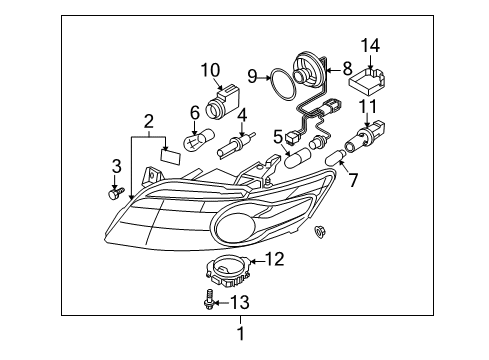 2007 Infiniti FX45 Bulbs Right Headlight Assembly Diagram for 26010-CG04A