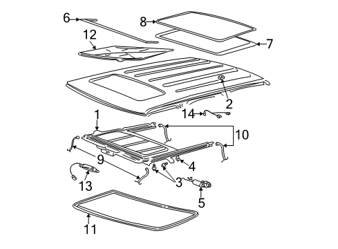 1998 GMC Jimmy Sunroof Sunroof Frame Nut Diagram for 15707256