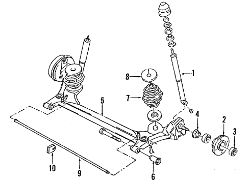 1989 Pontiac LeMans Rear Axle, Stabilizer Bar, Suspension Components Rear Shock Absorber Assembly(W/Mounting Parts)(Identify "Tg")(F40) Diagram for 90272593