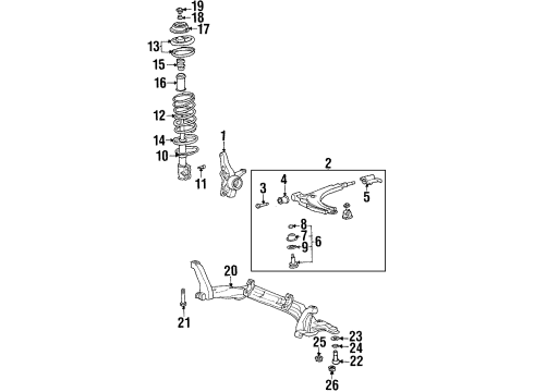 1998 Hyundai Tiburon Front Suspension Components, Lower Control Arm, Stabilizer Bar Front Suspension Strut Dust Cover Diagram for 54625-27000