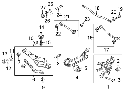 2019 Kia Sedona Rear Suspension Components, Lower Control Arm, Upper Control Arm, Stabilizer Bar Bush-Rear Suspension Arm Diagram for 55215A9100
